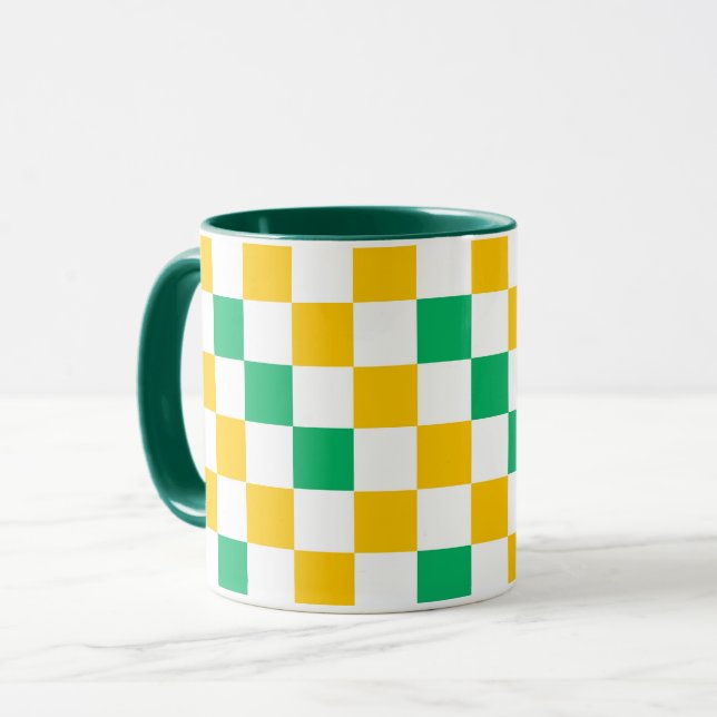 Caneca Desenho Xadrez Amarelo Branco Verde (Frente Esquerda)