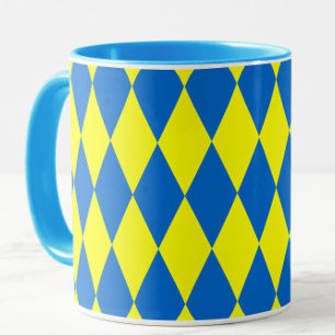 Caneca Desenho Xadrez Arlequim Amarelo Azul