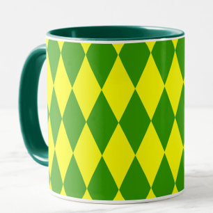 Caneca Desenho Xadrez Arlequim Amarelo Verde 