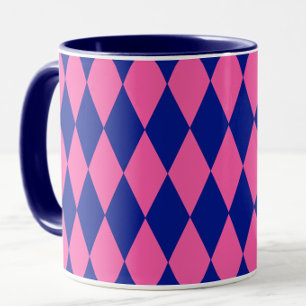 Caneca Desenho Xadrez Arlequim Rosa e Azul