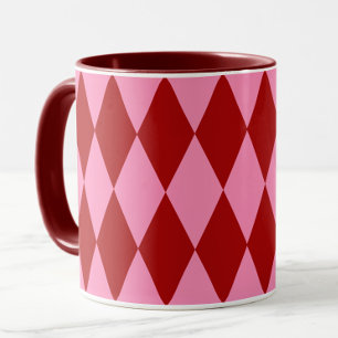 Caneca Desenho Xadrez Arlequim Rosa Vermelho 