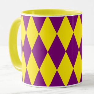 Caneca Desenho Xadrez Arlequim Roxo e Amarelo