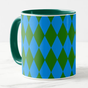 Caneca Desenho Xadrez Arlequim Verde Azul