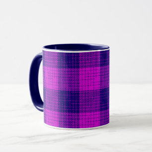 Caneca Desenho xadrez azul e roxo em trama cruzada