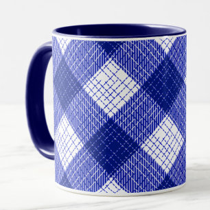 Caneca Desenho Xadrez Bold Azul e Branco