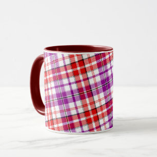 Caneca Desenho Xadrez Escocês Branco Vermelho Roxo