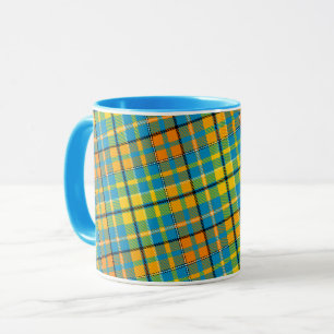 Caneca Desenho Xadrez Escocês de Listras Azul Amarelo Lar
