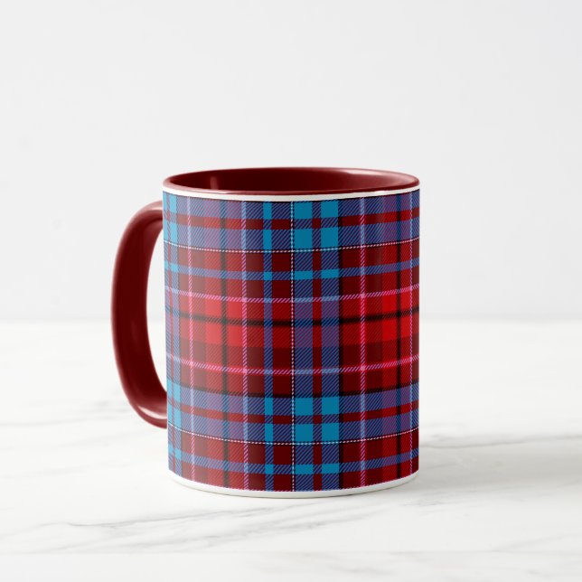 Caneca Desenho Xadrez Escocês em Tons de Bege Azul e Verm (Frente Esquerda)
