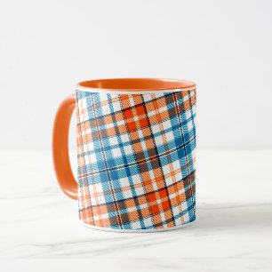 Caneca Desenho Xadrez Escocês Laranja Azul Branco