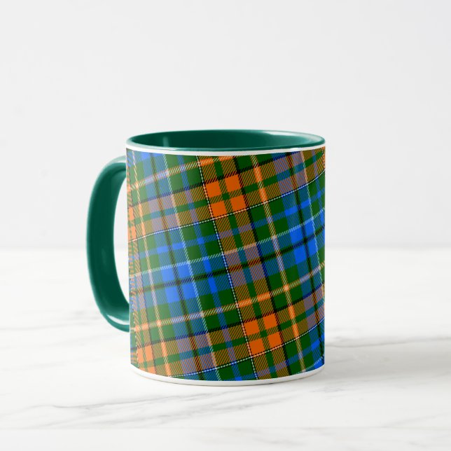 Caneca Desenho Xadrez Escocês Laranja Verde Azul  (Frente Esquerda)