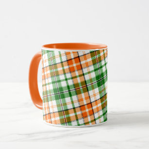 Caneca Desenho Xadrez Escocês Laranja Verde Branco