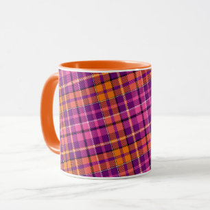 Caneca Desenho Xadrez Escocês Plaid Laranja Rosa Roxo