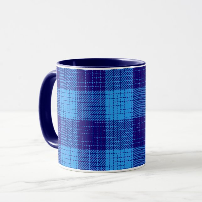 Caneca Desenho Xadrez Ousado Blue Crosshatch  (Frente Esquerda)