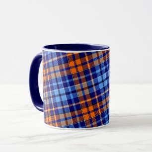 Caneca Desenho Xadrez Tartan Azul Marinho Laranja Ciano
