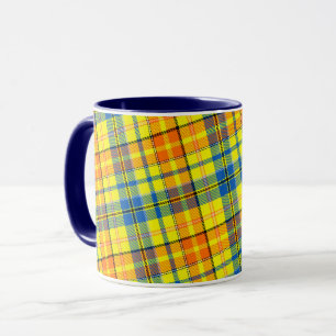 Caneca Desenho Xadrez Tartan Laranja Azul Amarelo