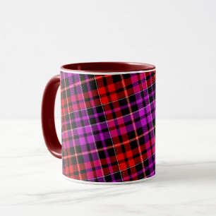 Caneca Desenho Xadrez Tartan Preto Vermelho Roxo 