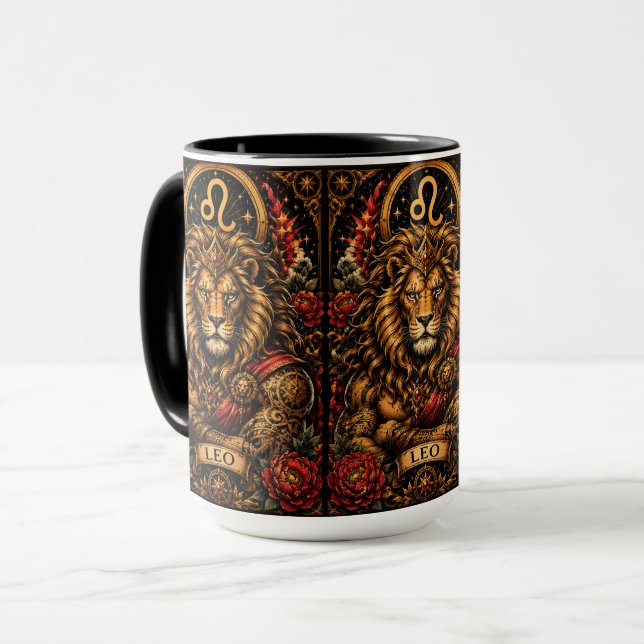 Caneca Desenho Zodíaco Leão Masculino Celestial (Frente Esquerda)