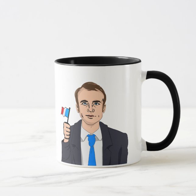 Caneca Desenhos animados de Macron com bandeira francesa (Direita)