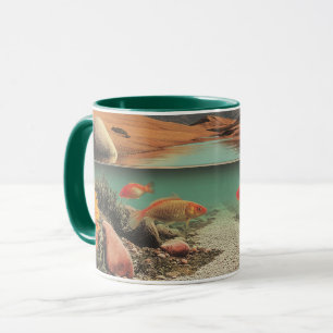 Caneca Deserto e Lago Surreal com Peixes Dourados