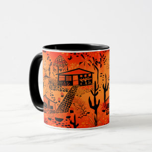 Caneca Deserto sem costura areia paisagem casas de laranj