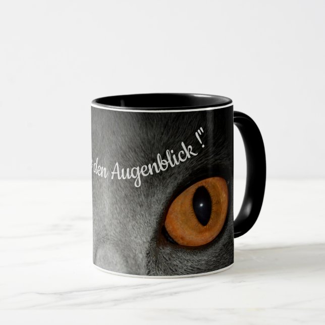 Caneca Desfrute o momento   -  com olhos de gato (Frente Esquerda)