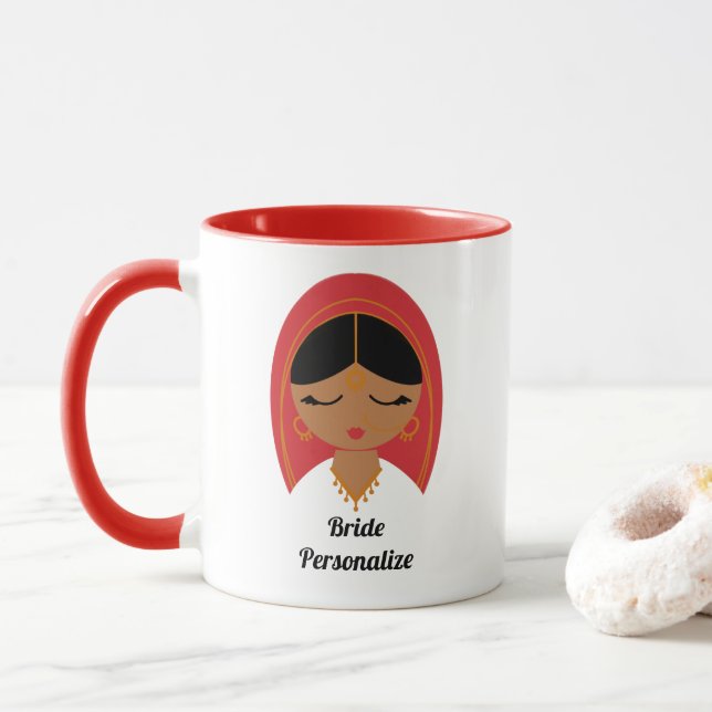 Caneca Desi, Ásia do Sul, Noiva Indiana ou Dulhan Gift  (Com Donut)