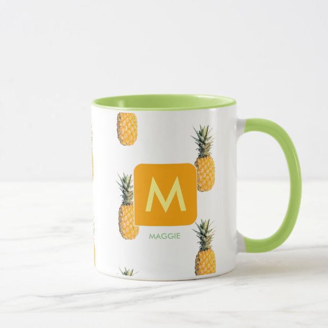 Caneca design a sua inicial com abacaxi (Direita)