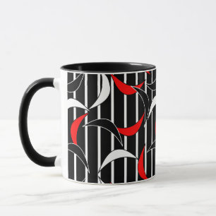 Caneca Design Abstrato de Boomerang Vermelho, Preto e Bra