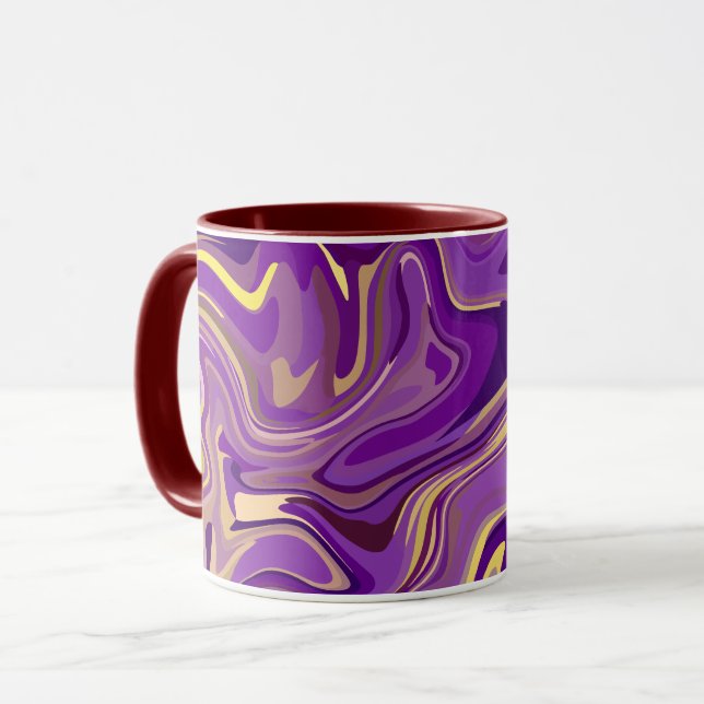 Caneca Design Abstrato de Mármore Giratório em Roxo e Ama (Frente Esquerda)