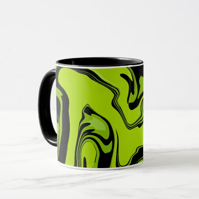 Caneca Design Abstrato de Redemoinho Verde e Preto (Frente Esquerda)