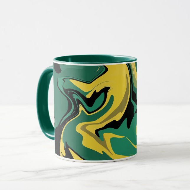 Caneca Design Abstrato Fluido Verde e Amarelo (Frente Esquerda)
