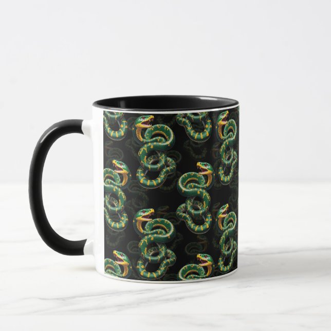 Caneca Design Cobra de padrão de fundo preto (Esquerda)