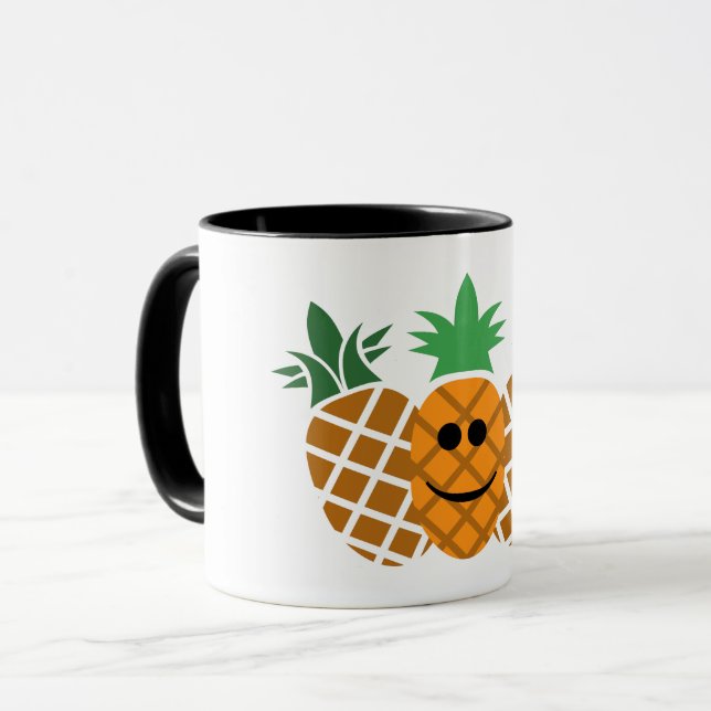 Caneca Design de abacaxi feliz - Mug combo preto 11 oz (Frente Esquerda)