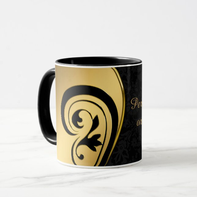 Caneca Design de Arte Elegante Preta e Dourada Personaliz (Frente Esquerda)