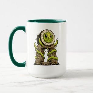 Caneca Design de Ataque Urbano de Monstro Sushi Divertido