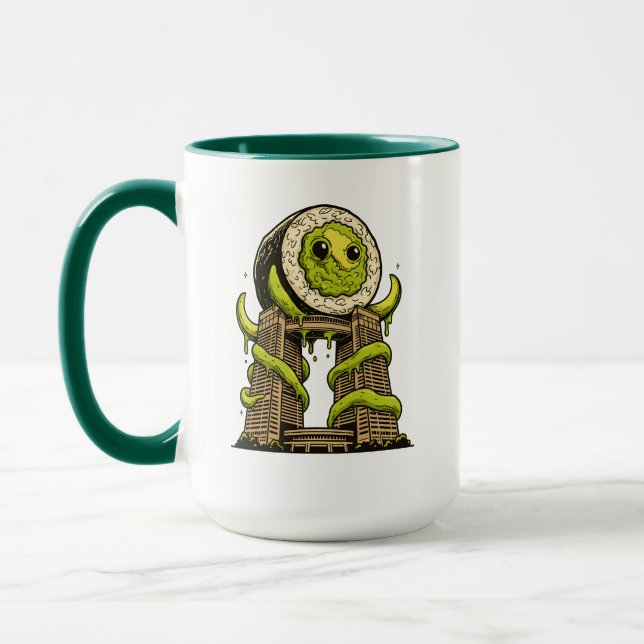 Caneca Design de Ataque Urbano de Monstro Sushi Divertido (Esquerda)