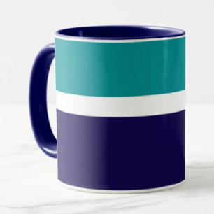 Caneca Design de Bloco de Cor Azul Branco Teal