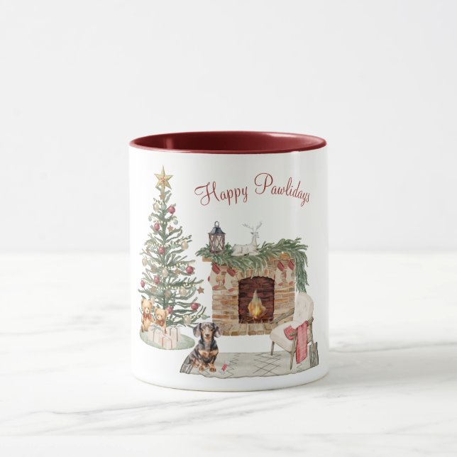 Caneca Design de Cachorro Feliz Pawlidays - Dachshund (Centro)