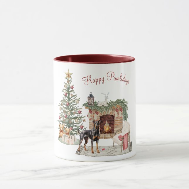Caneca Design de Cachorro Feliz Pawlidays - Doberman Pins (Centro)