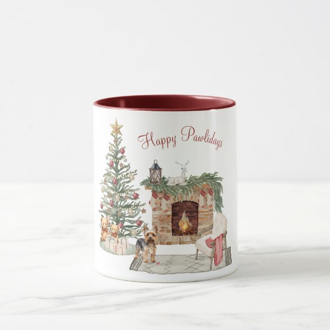 Caneca Design de Cachorro Feliz Pawlidays - Yorkie (Centro)