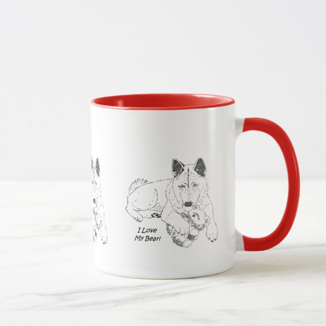 Caneca Design de cão bonitinho abraçando ursinho (Direita)