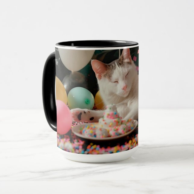 Caneca Design de Celebração de Aniversário de Gato Adoráv (Frente Esquerda)