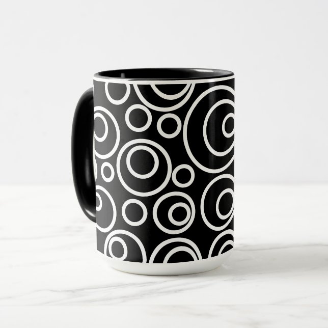 Caneca Design de Círculos Brancos a Preto (Frente Esquerda)