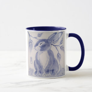 Caneca Design de coelho branco e azul doce