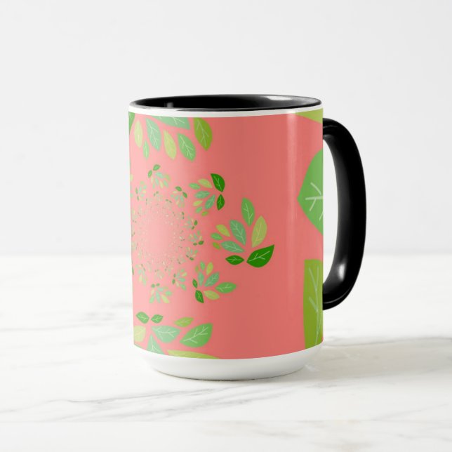 Caneca Design de Coral e Folha Verde (Frente Esquerda)