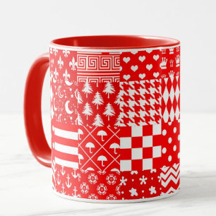 Caneca Design de Correção de Padrões Mistos Red White