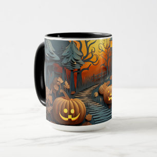 Caneca Design de Efeito 3D da Cena de Halloween Bonita