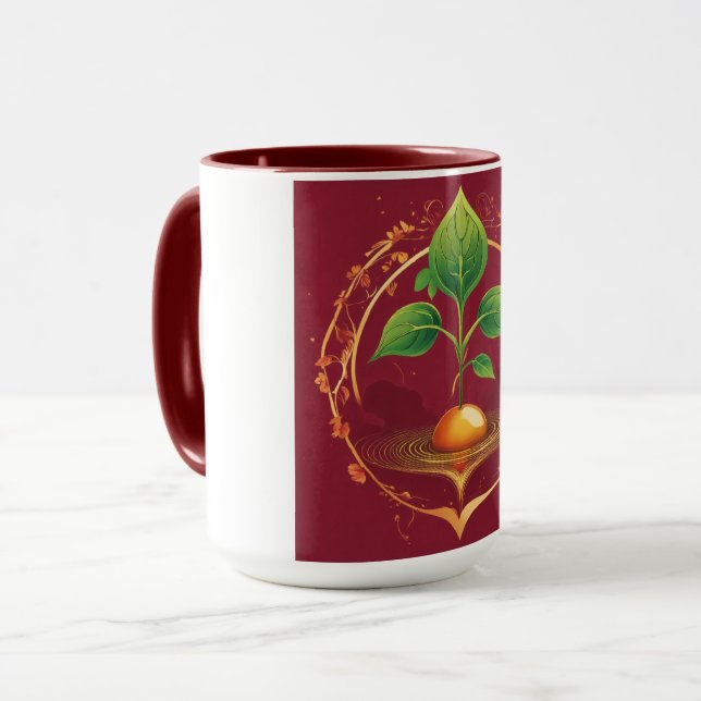Caneca Design de Elegante de Planta Crescente em Maroon M (Frente Esquerda)