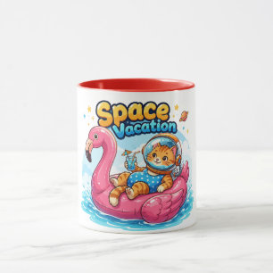 Caneca Design de Férias do Gato Espacial Kawaii