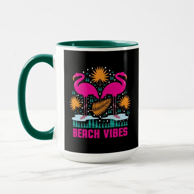 Caneca Design de Flamingos Rosa Vibes de Praia (Esquerda)